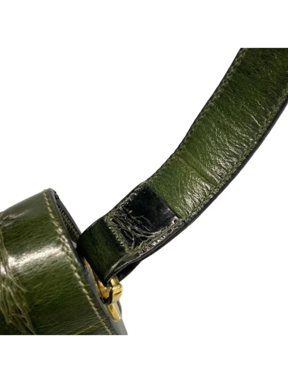 ★SOLD★ Celine Shoulder Bag Dark Green Embossed Leather - Picture 10 of 15